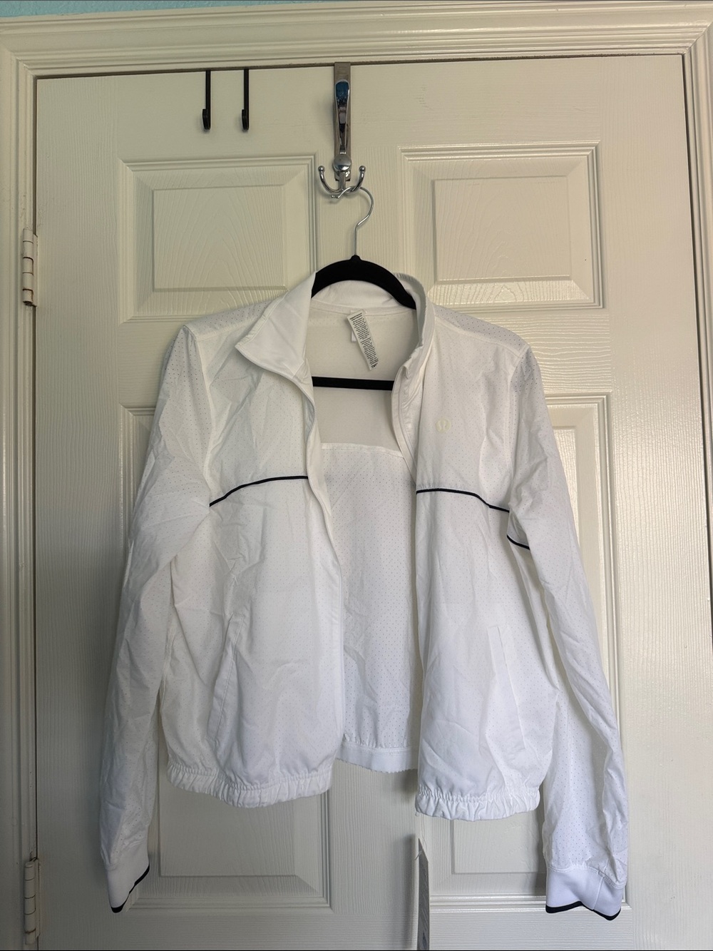 lululemon athletica White Bomber Jacket with Black Piping